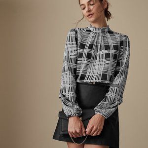 NWT REISS - monochrome check printed blouse